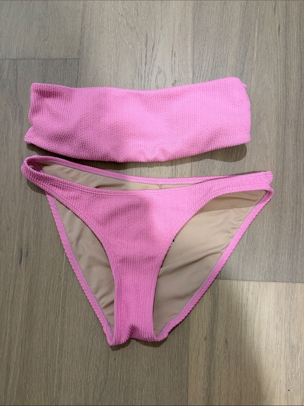 Cotton On Body Pink Textured Bandeau Bikini Set